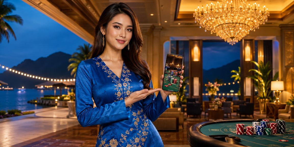 Pengguna berbaju kurung menggunakan aplikasi kasino 680 di Langkawi sambil berehat